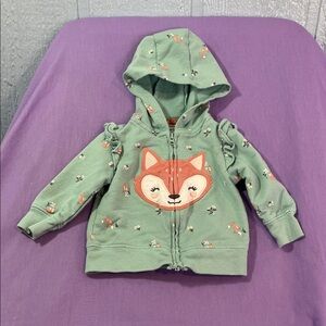 5 for $10 💜 Carter's Blue Green Hoodie with Fox Size 3 Months